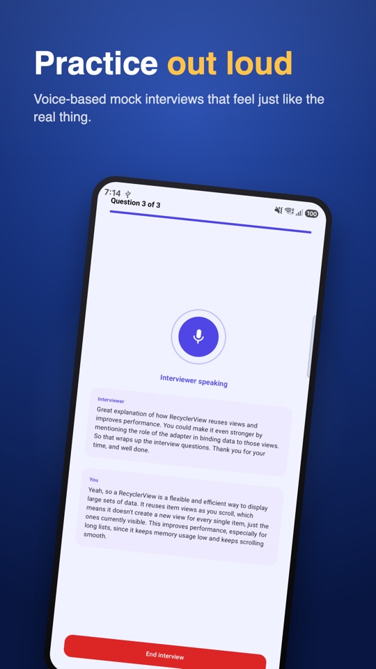 intervAI live AI mock interview screen