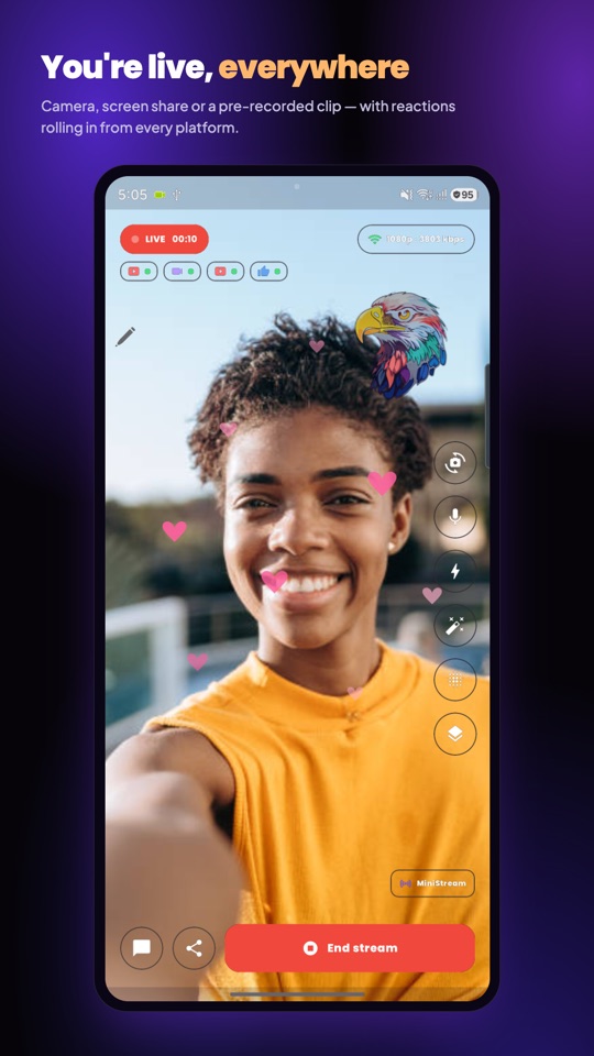 MiniStream live broadcast screen