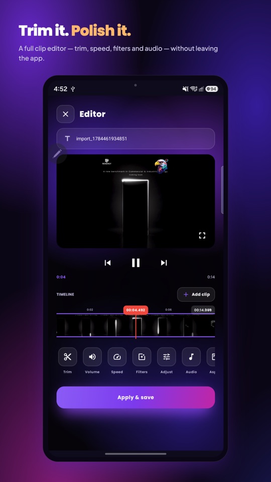 MiniStream built-in clip editor timeline